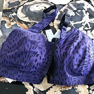 Purple black knockout front close sports bra